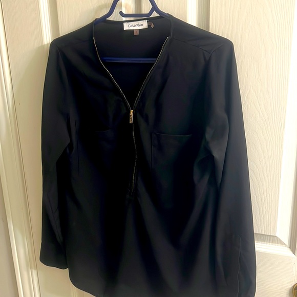 Black dress top- business casual top with gold half zip - Picture 1 of 1